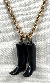 Pair of Boot Pendants on Gold Filled Chain Necklace 