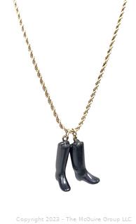 Pair of Boot Pendants on Gold Filled Chain Necklace 