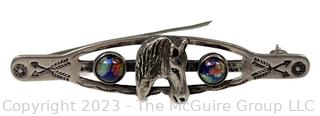 Vintage Navajo Sterling Silver With Gemstone Horse Head Brooch