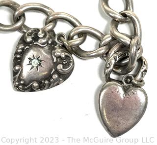 Sterling Silver Heart Charm Bracelet. 22 grams
