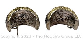 Sterling Silver Filigree Pierced Earrings with 18K Side Detail with Makers Mark, Possibly Konstantino.  One post broken.  17.2 grams