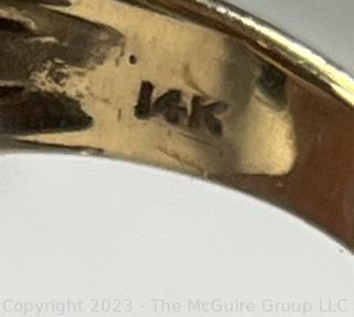 14KT Yellow Gold with Three (3) Diamonds Ribbon & Bow Shaped Ring. Weighs 9 grams