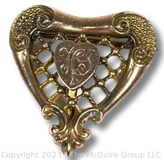 Victorian Engraved Heart Shaped Watch Pin by PS CO Plainville Stock Company 