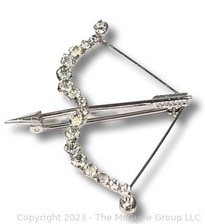 Krementz Rhinestone Bow & Arrow Brooch 