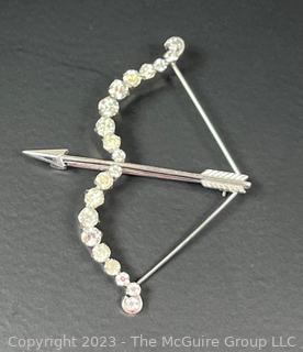 Krementz Rhinestone Bow & Arrow Brooch 