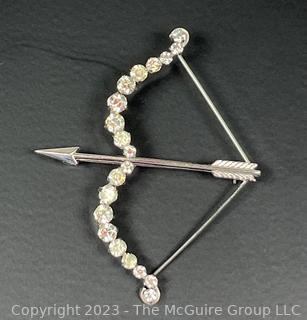 Krementz Rhinestone Bow & Arrow Brooch 