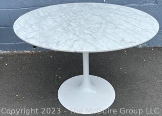 Mid Century Round Marble Top Tulip Table with Cast Iron Base. 29"T x 40"D