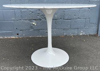 Mid Century Round Marble Top Tulip Table with Cast Iron Base. 29"T x 40"D