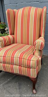 Vintage Striped Upholstered Wing Back Arm Chair