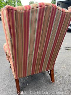 Vintage Striped Upholstered Wing Back Arm Chair