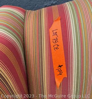 Vintage Striped Upholstered Wing Back Arm Chair