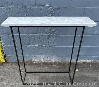 Contemporary Side Table with Metal Base and Faux Marble Top. Measures 36w x 10d x 36"h