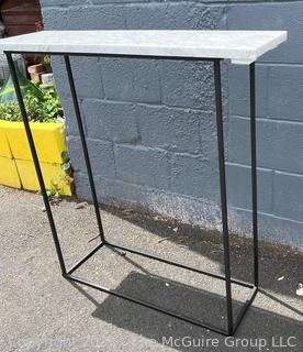 Contemporary Side Table with Metal Base and Faux Marble Top. Measures 36w x 10d x 36"h