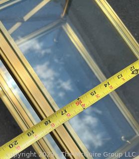 Three (3) Tier Brass with Glass Shelves Occasional Side Table. 27" x 18" x 29".  First of two being offered in this auction.