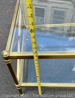 Two (2) Tier Brass with Glass Shelves Occasional Table.  26" x 48" x 20".