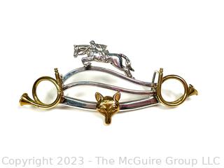 Sterling Silver Brooch with Horse Jumping Fence and a Fox Signed by Jewelry Artist Courtney Peterson.