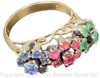 14K Yellow Gold with Sapphires, Rubies and Emeralds Set in Flower Design.  3.5g total weight. 