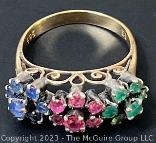 14K Yellow Gold with Sapphires, Rubies and Emeralds Set in Flower Design.  3.5g total weight. 