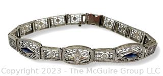 Art Deco with Blue Stone Filigree Bracelet (Note: additional photo added at 5:12pm ET, 7/20/2023)