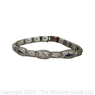 Art Deco with Blue Stone Filigree Bracelet (Note: additional photo added at 5:12pm ET, 7/20/2023)