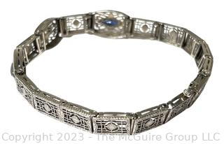 Art Deco with Blue Stone Filigree Bracelet (Note: additional photo added at 5:12pm ET, 7/20/2023)