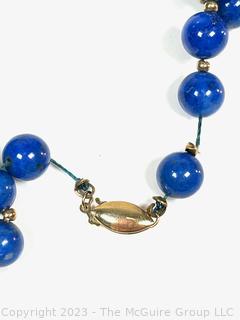 14Kt Yellow Gold with Blue Lapis Beads Necklace.  Needs repair.  36.9 grams total weight