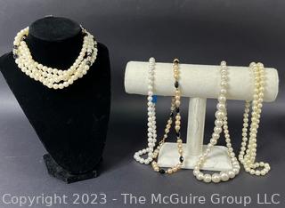 Five (5) Faux Pearl Costume Jewelry Necklaces