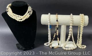 Five (5) Faux Pearl Costume Jewelry Necklaces