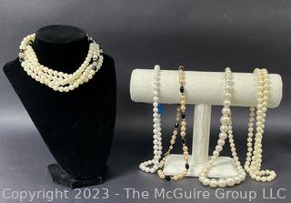 Five (5) Faux Pearl Costume Jewelry Necklaces