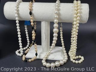 Five (5) Faux Pearl Costume Jewelry Necklaces