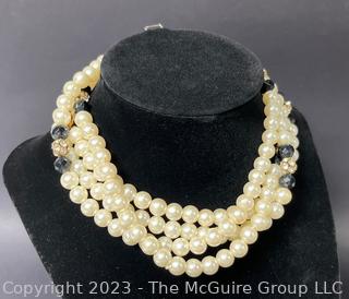 Five (5) Faux Pearl Costume Jewelry Necklaces