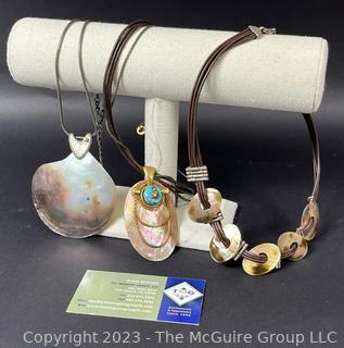 Three (3) Mother of Pearl Costume Jewelry Necklaces. 