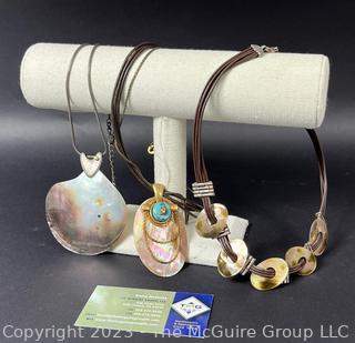 Three (3) Mother of Pearl Costume Jewelry Necklaces. 