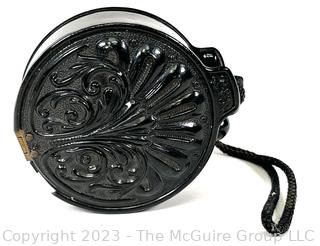 Vintage Round Miniature Clutch or Handbag in Jet Black