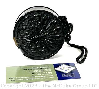 Vintage Round Miniature Clutch or Handbag in Jet Black