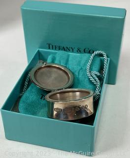 Tiffany & Co Sterling Silver Round Engraved Pill Box with Pouch and Box