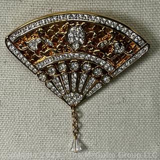 Swarovski Pave Crystal Spanish Fan Pin or Brooch 