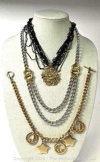 Three (3) Costume Jewelry Link Necklaces Including Stars and Moon