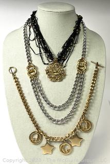 Three (3) Costume Jewelry Link Necklaces Including Stars and Moon