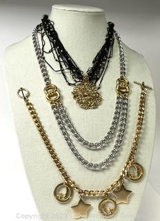 Three (3) Costume Jewelry Link Necklaces Including Stars and Moon