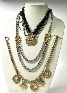 Three (3) Costume Jewelry Link Necklaces Including Stars and Moon