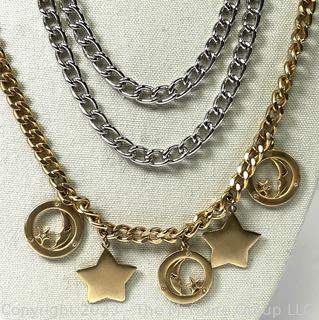 Three (3) Costume Jewelry Link Necklaces Including Stars and Moon