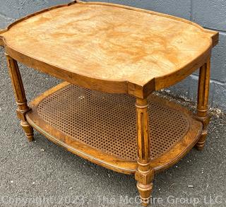 French Provincial Pine Two Tiered Coffee or Side Table with Cane. Measures 27w x 19d x 18"h