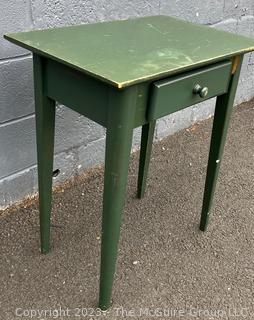 Green Wood Crate and Barrel Side Table, Condition Issues. Measures 23.5w x 16d x 28"h