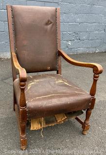 English 19th Century Leather Upholstered High Back Arm Chair. 1 of 2 being offered in this auction