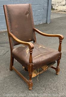 English 19th Century Leather Upholstered High Back Arm Chair. 1 of 2 being offered in this auction