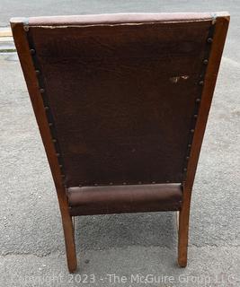 English 19th Century Leather Upholstered High Back Arm Chair. 1 of 2 being offered in this auction