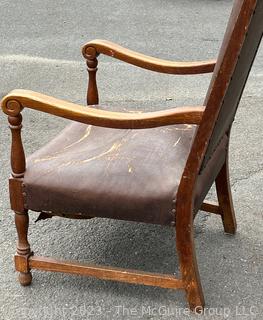 English 19th Century Leather Upholstered High Back Arm Chair. 1 of 2 being offered in this auction