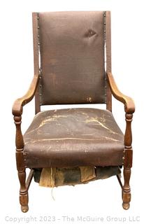 English 19th Century Leather Upholstered High Back Arm Chair. 1 of 2 being offered in this auction