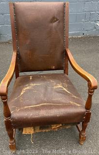 English 19th Century Leather Upholstered High Back Arm Chair. 1 of 2 being offered in this auction